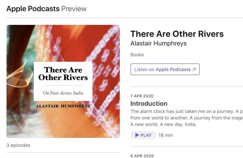 Al_Humphreys's tweet photo. I have turned my book about walking through India into a free daily podcast to help pass the time (and keep those dreams and ideas flowing...)⁠
Search for 'There Are Other Rivers' on Apple Podcasts, Spotify, or your podcast app.⁠
Or listen online her… https://t.co/GFVzvfCBWc https://t.co/kyBw2klx0w