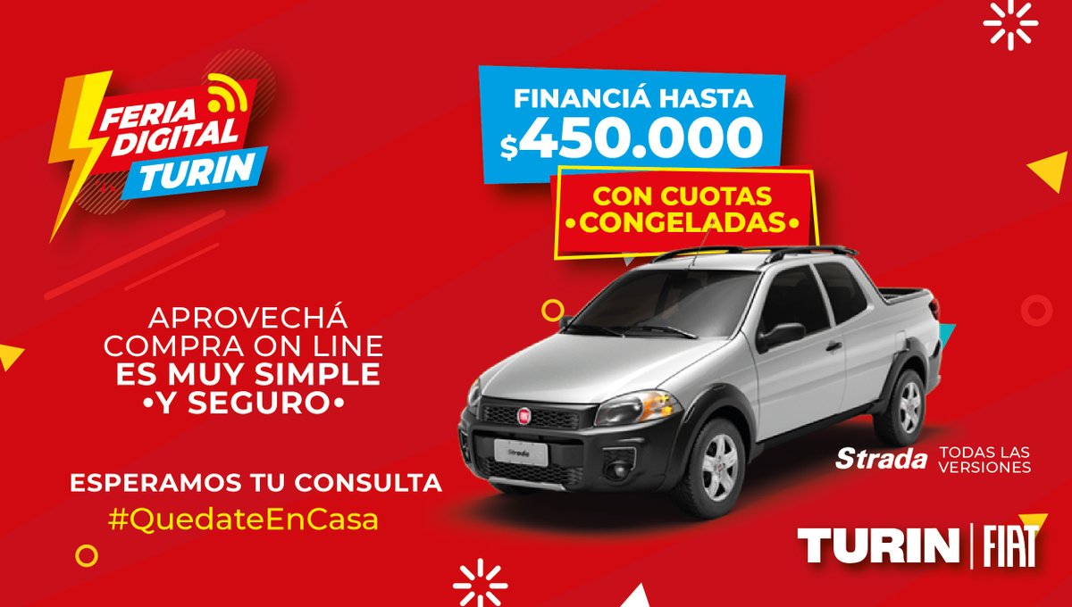 TurinFiat's tweet photo. ¡En #Turin la oportunidades no paran!
#QuedateEnCasa y hacé el mejor negocio en la compra de tu próximo #Fiat0Km
Esperamos tu consulta - Estamos para asesorarte https://t.co/rOPAE79Iwq