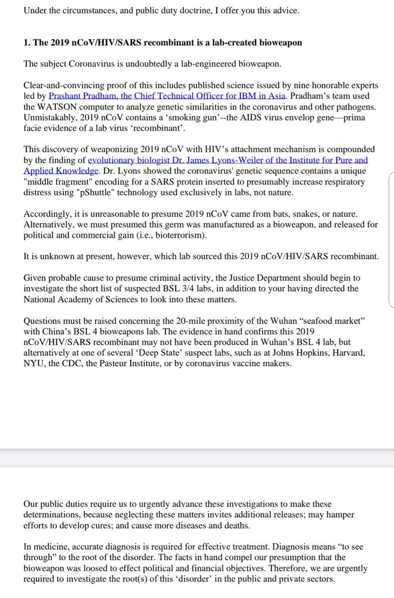 Is the advice offered to the  #WhiteHouse that of a  #Conspiracy theorist? Is it conspiracy in the possible origination of the  #coronavirus ? Is it conspiracy in declaring that it may be the creation of those in the Public, Private, Political or Financial spheres?  #Horowitz