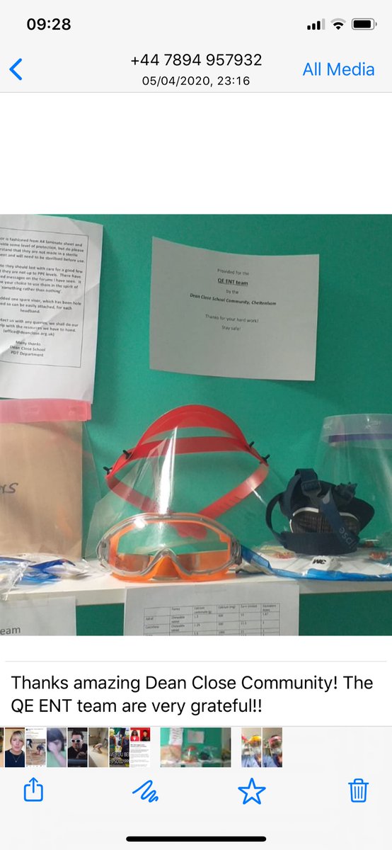 We are delighted to see that our protective masks made here at Dean Close have come into good use at the Queen Elizabeth Hospital, Birmingham, ENT ward. More will arrive at Gloucester Royal Hospital and Cheltenham General Hospital tomorrow #DeanCloseCommunity #thankyouNHS