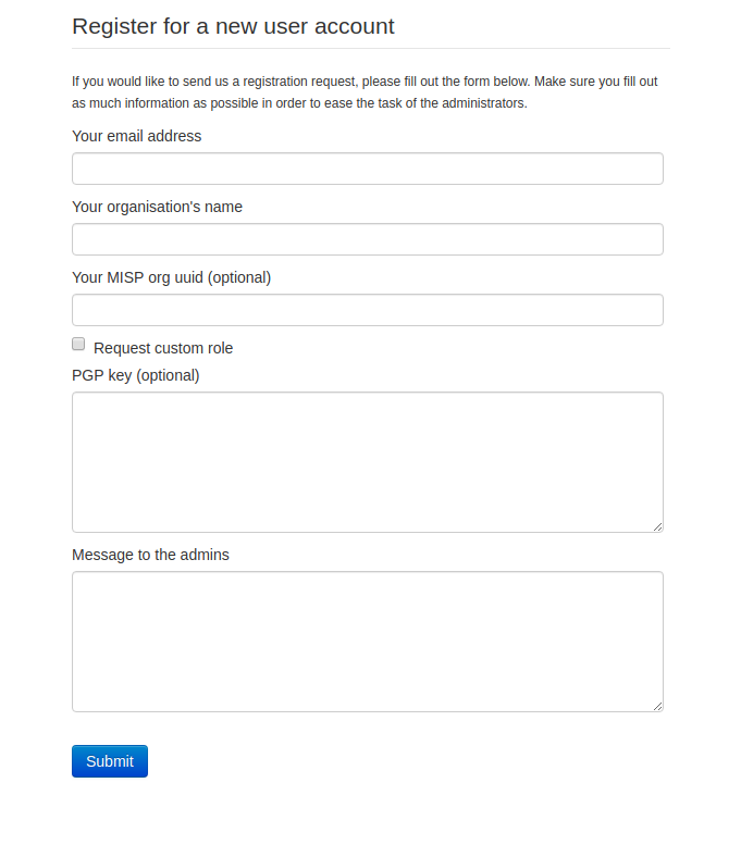 To join the COVID19 MISP community (covid-19.iglocska.eu), submit a registration request directly through from the login page.

<a href="/MISPProject/">MISP (@misp@misp-community.org)</a> admins, you too can enable this on your communities - simply update and look for it in the security settings! #CTI #ThreatIntel #COVID19