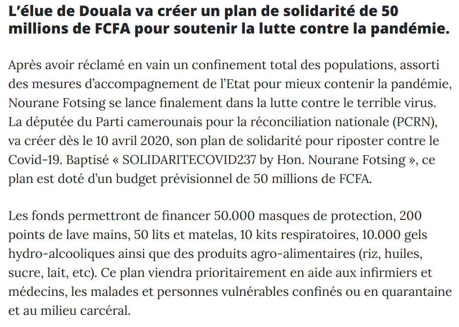 jtchoufang's tweet photo. Cette sortie du MINAT est notamment justifiée par deux collectes initiées d'une part par la députée #PCRN Nourane #Fotsing, qui a crée un Fonds de 50 Mo de CFA ouvert à souscription populaire et à des organismes internationaux...
https://t.co/UHKr9JMrDp https://t.co/MvWjCoIidw