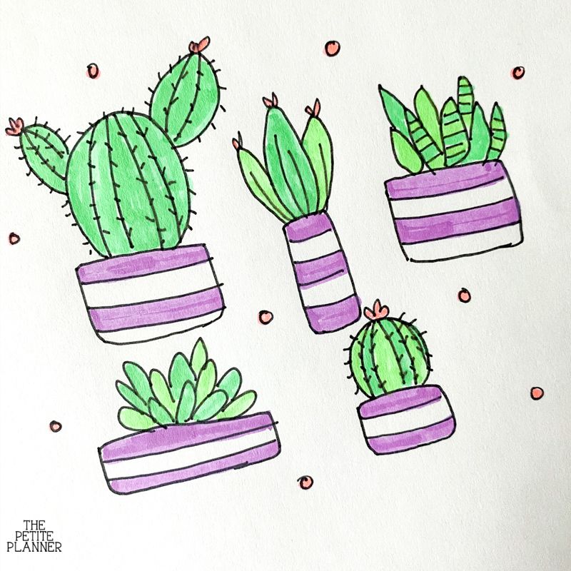 Learn how to draw these cute cacti &amp; succulents doodles! They're perfect for everyone, even beginners!! Step-by-step tutorial >> thepetiteplanner.com/cacti-doodles/ #Doodles #HowTo #learntodraw