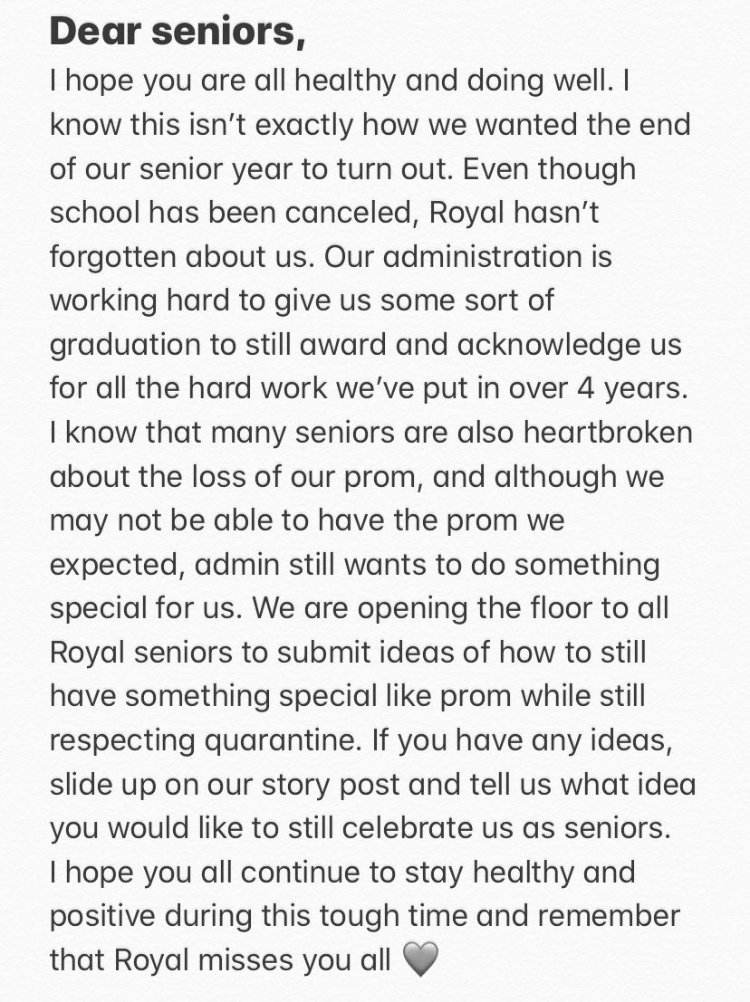 Dear Royal Seniors...💚