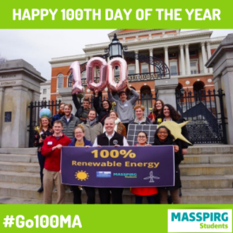 MASSPIRG_UMB's tweet photo. As we take the #PledgeToStayHome, we're taking time to celebrate the 100th Day of the Year coming up on Thursday, to raise our voices for a 100% renewable energy future here in MA. #Go100MA #mapoli https://t.co/oa1A1NketR