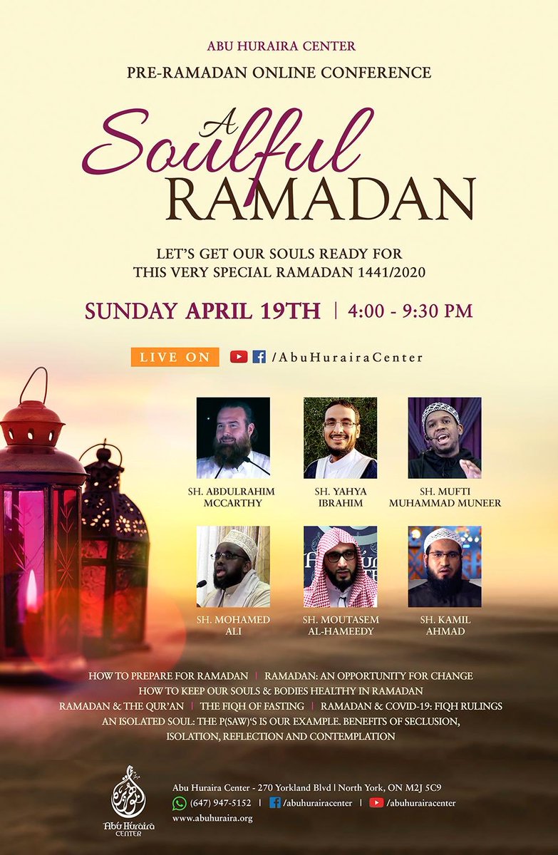 AbuHurairaAHC's tweet photo. UPDATE: The attached flyer includes the different topics that we will be discussing during our pre-Ramadan online conference inshallah. Don’t forget to tune in on Sunday April 19TH @ 4PM. #RamadanCountdown #Ramadan2020 #Quarantine #Islam  #Reminders #imanboost https://t.co/LwaFAdXRvd