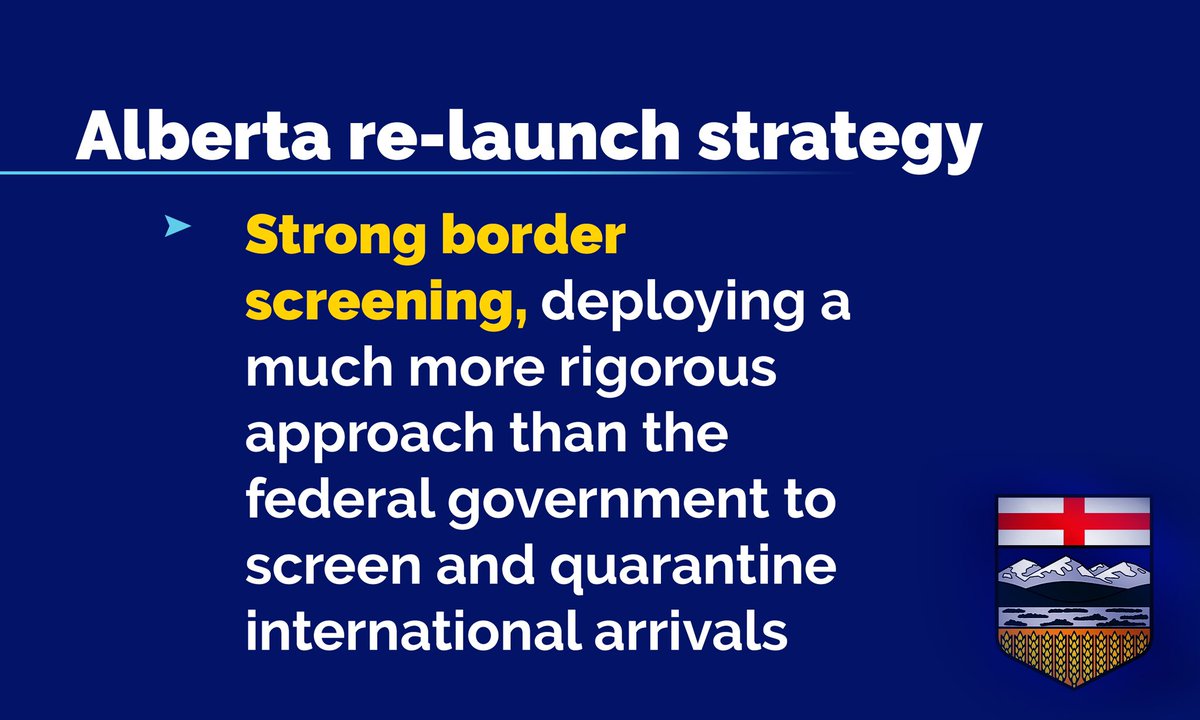 Third - Canada waited too long to close our borders, especially from countries with high infection rates.Alberta can’t control who flies here, but we will absolutely screen and quarantine international arrivals much more rigorously than the federal government.  #COVID19AB