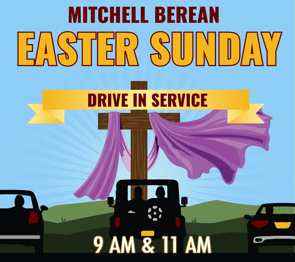 MitchellBerean's tweet photo. We're so excited to have a Drive In Service at 9 AM &amp; 11 AM for Easter Sunday! See https://t.co/S49B9o6icu for more details. https://t.co/Jw2ZUSV1UI
