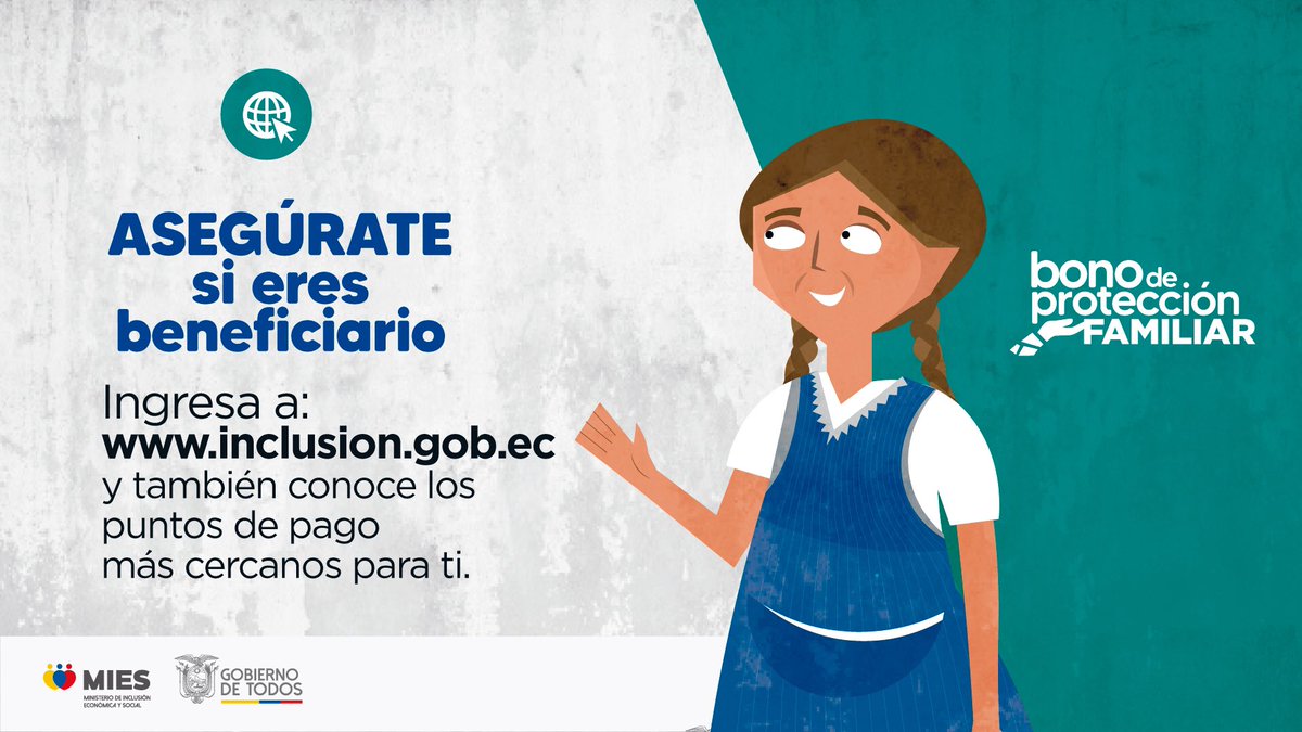 ¡Estamos comprometidos con el bienestar de los ecuatorianos!
🙌🏼Ingresa a inclusion.gob.ec para conocer si eres beneficiario del #BonoProtecciónFamiliar
 
👉🏻No asistas si no eres beneficiario, evita hacer largas filas y aglomeraciones.
 
#JuntosEcuador
#MiEcuadorEsSolidario