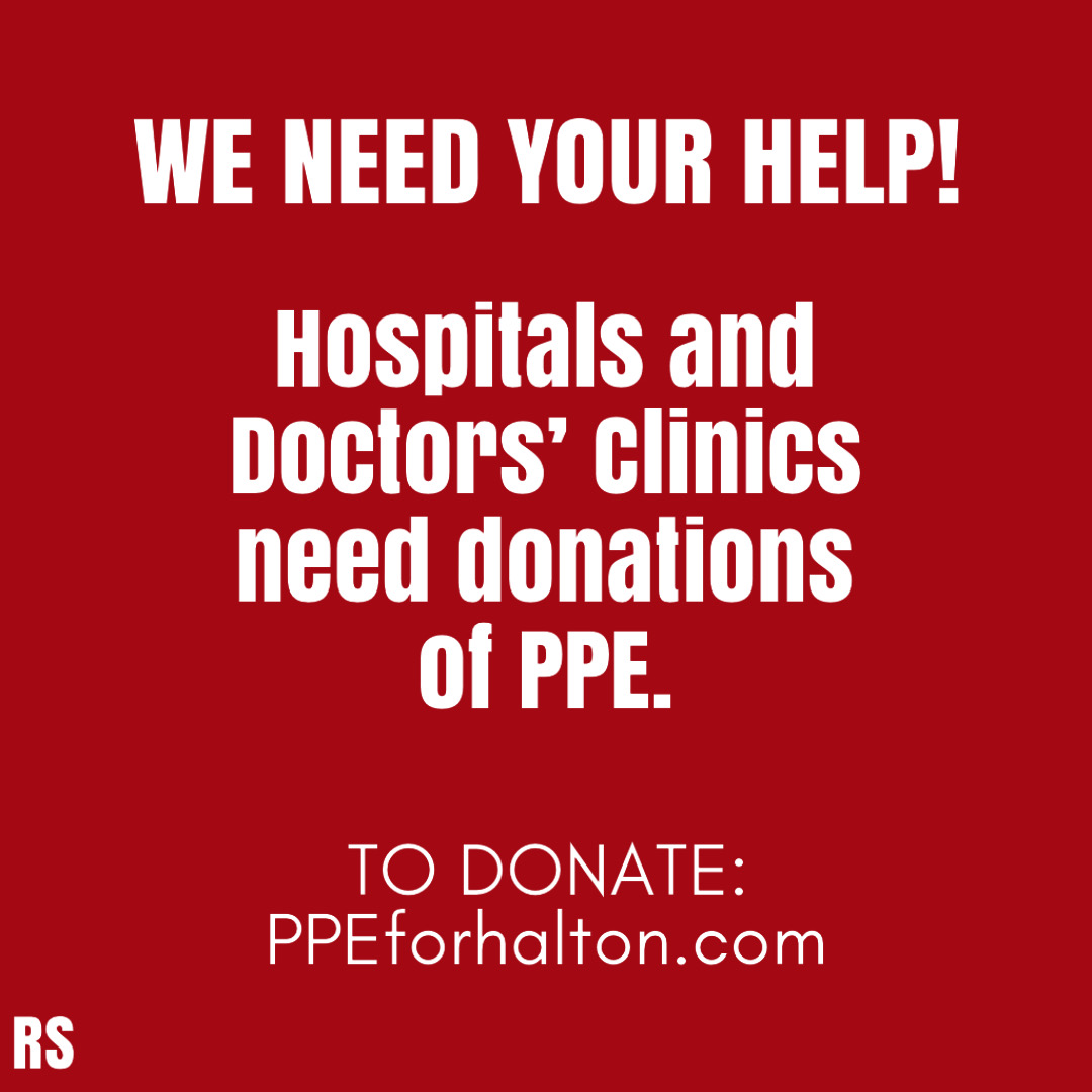 DrRodgerShortt's tweet photo. Halton Hospitals and Doctors' offices in Oakville, Georgetown and Milton need your help.  We are looking for unopened surgical and N95 masks, face shields, goggles, gowns and gloves. To donate: https://t.co/kYoerCIHy0 https://t.co/ONK0H41UKC