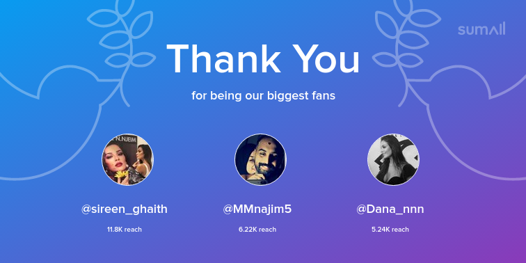 30_sohaib's tweet photo. Our biggest fans this week: sireen_ghaith, MMnajim5, Dana_nnn. Thank you! via https://t.co/Xm58hULCBz https://t.co/48NfS3V8ZY