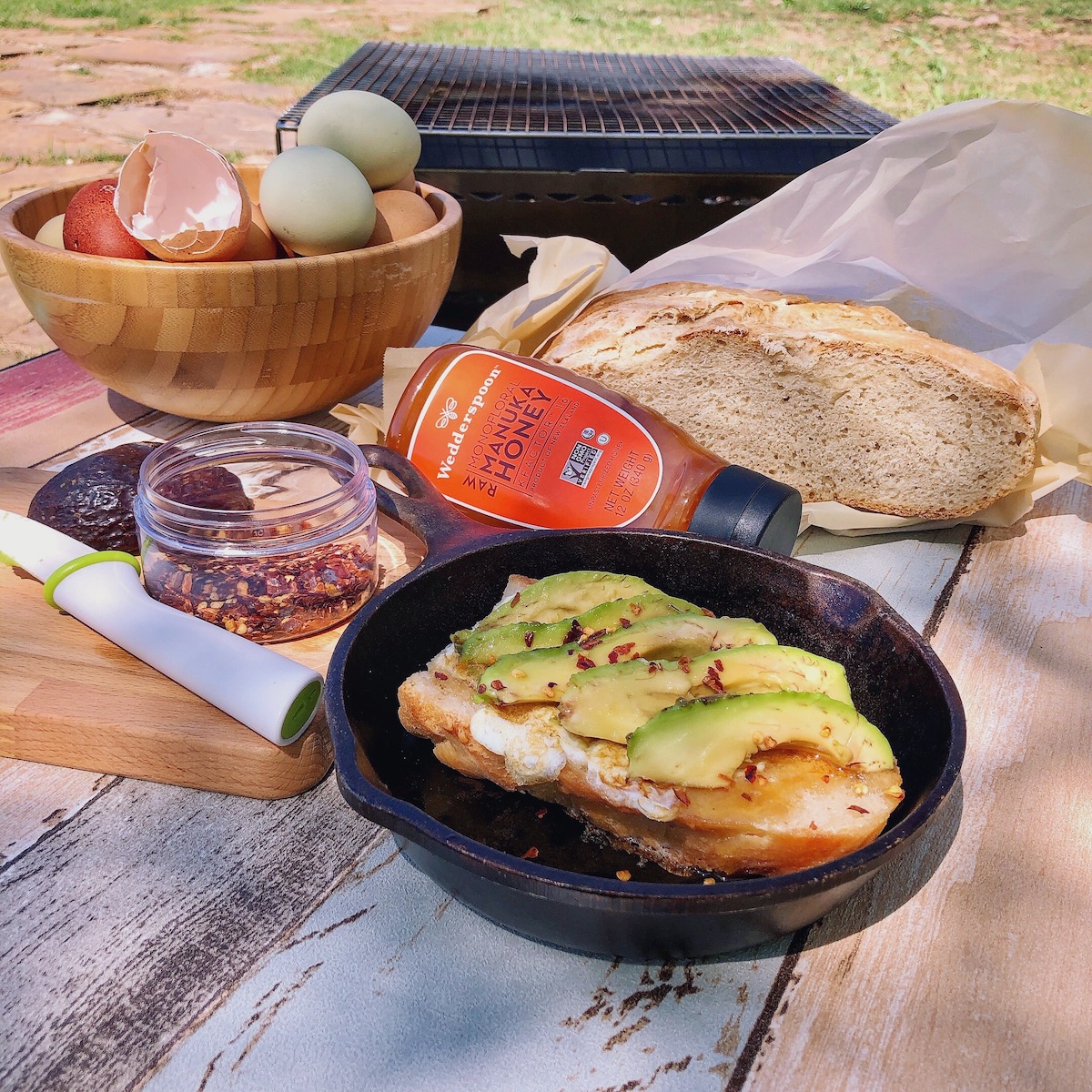 LilFamAdventure's tweet photo. Getting outside has been a real sanity saver. Today we whipped up some breakfast on the grill and share the recipe for eggs in a basket with avocado and @wedderspoonbuzz manuka honey. https://t.co/baNQbseGwJ
#tuesdaythoughts #stayhomestaysafe #cookwell ad https://t.co/X1PBhorJe7