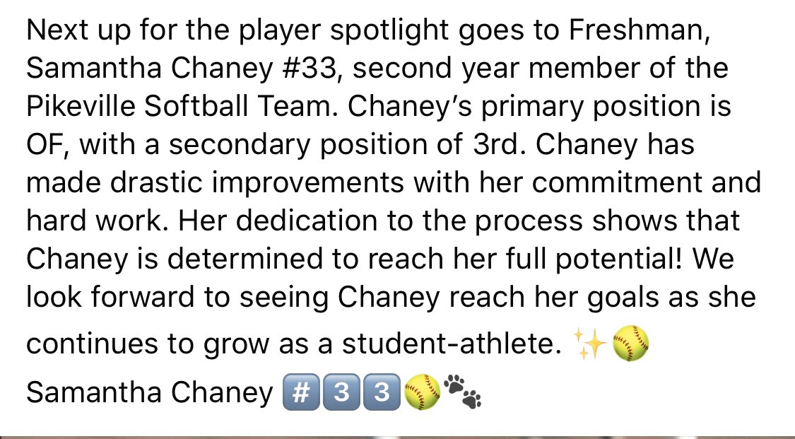 PikevilleSball's tweet photo. Samantha Chaney #33 https://t.co/ePVOqAYpRS