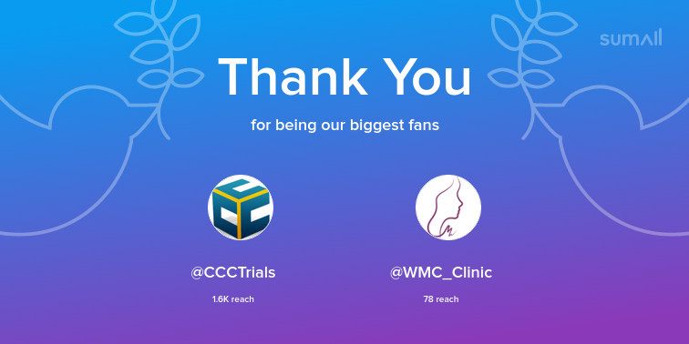 WildermanClinic's tweet photo. Our biggest fans this week: CCCTrials, WMC_Clinic. Thank you! via https://t.co/juY2rpEMAK https://t.co/MUzJWUppoP