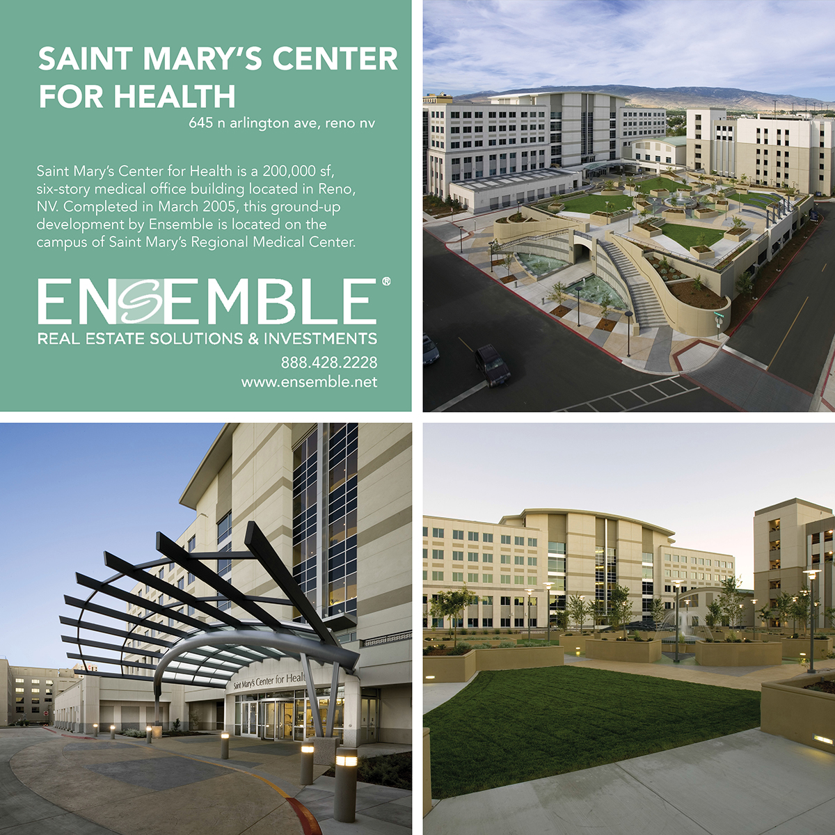 Our Development of the Month is Saint Mary's Center for Health, a medical office building in Reno, NV. Ensemble was responsible for all aspects of project delivery. We continue to provide property management and leasing services for this property.
#EnsembleHealthcare