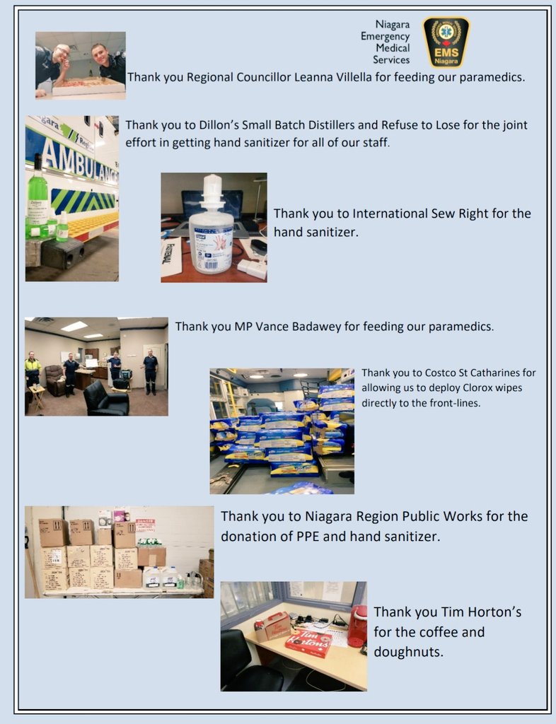 NiagaraEMS's tweet image. The outpouring of support &amp;amp; generous donations from people and businesses across #Niagara has been incredible. We can&apos;t thank you enough! #InThisTogether #StayHomeSaveLives