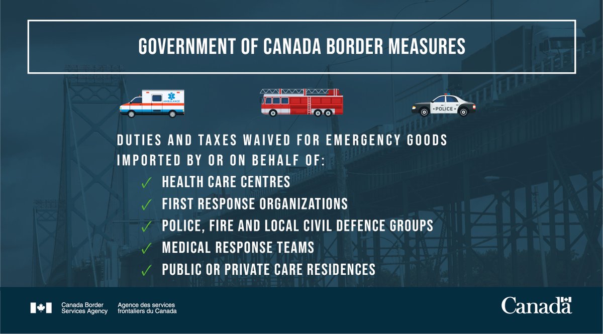 CanBorder's tweet photo. #DYK: Duties and taxes are being waived for certain groups importing emergency goods?

For more information ▶️https://t.co/SXnlVifCC4 https://t.co/MXs6Q3i5fV