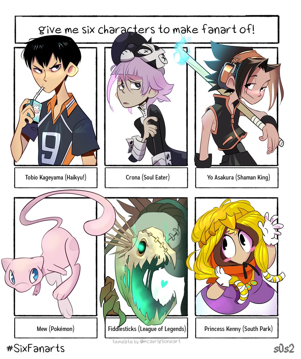 This was INCREDIBLY fun and y'all made great suggestions! It was really hard to decide for only 6 characters so I might do another one of these someday. Big thanks for all the suggestions~
#SixFanarts #SixFanartsChallenge #6fanart 