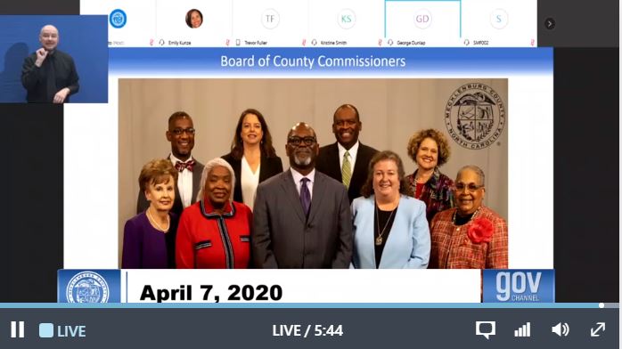No video for  #MeckBOCC. All commissioners are meeting by phone  https://mecklenburg.ravnur.com/live/BOCC 