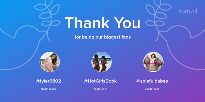 Our biggest fans this week: tyler6802, HotGirlsBook, solefulbabes. Thank you! via https://t.co/A1vpqAjixD
