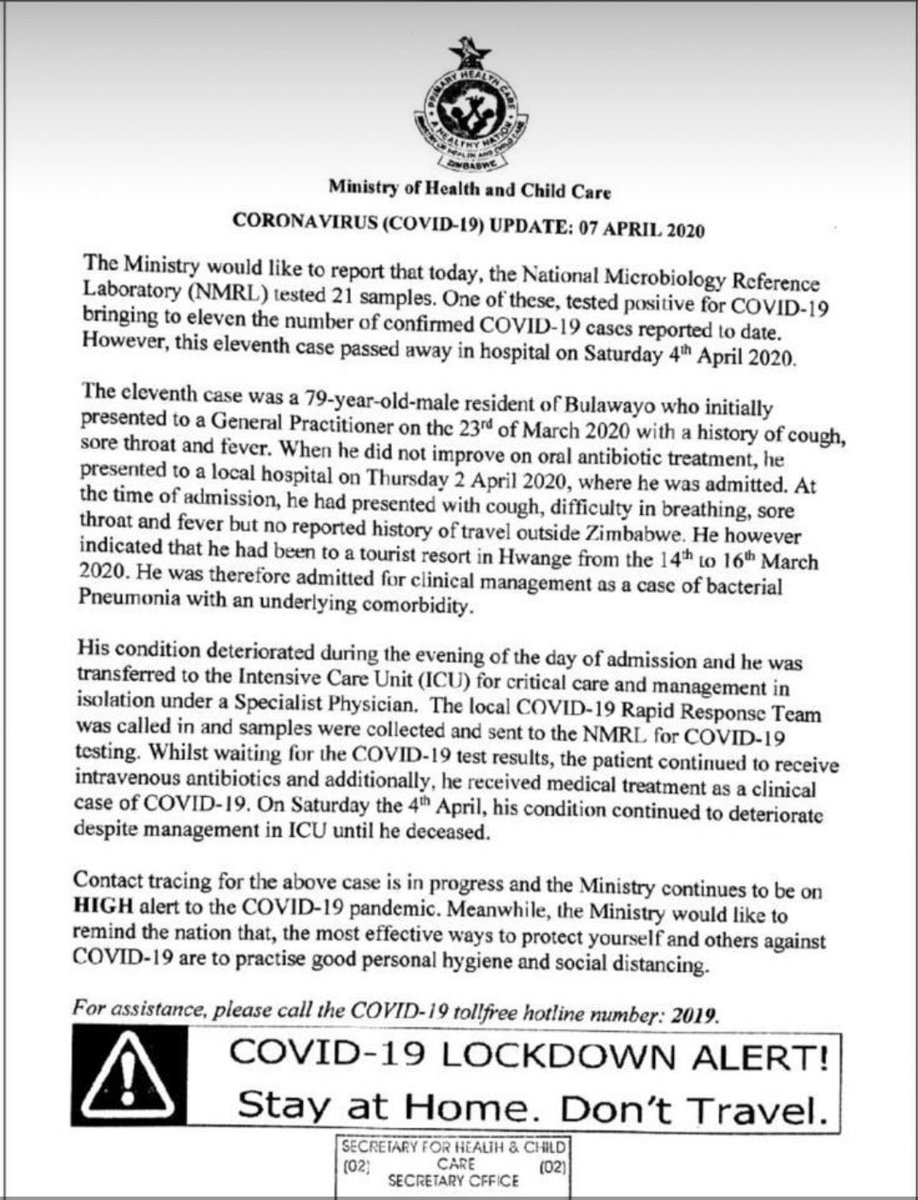 bhebheanele's tweet photo. In Bulawayo,

 🛑There's no functional #COVID19 isolation hospital

🛑There isn't a lab that does #COVID19 testing

A man with #COVID19 died at a public hospital in Bulawayo whilst waiting for results from Harare. 

Without mass testing, the #lockdown is a complete waste of time. https://t.co/3OkQM8gOs9