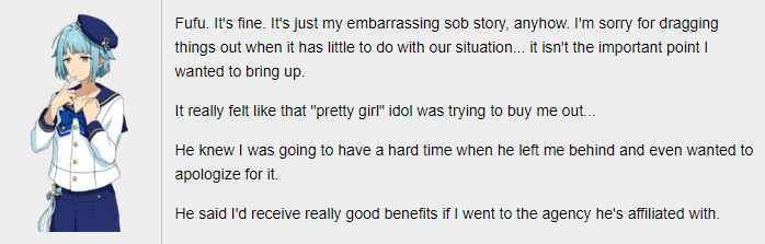 something similar happened to hajime in love comedy. a more famous "cute" idol (who we'll come back to later) took a liking to hajime's cuteness and invited hajime to join his unit/agency (rhythm link). this would mean hajime would spend a lot less time with ra*bits