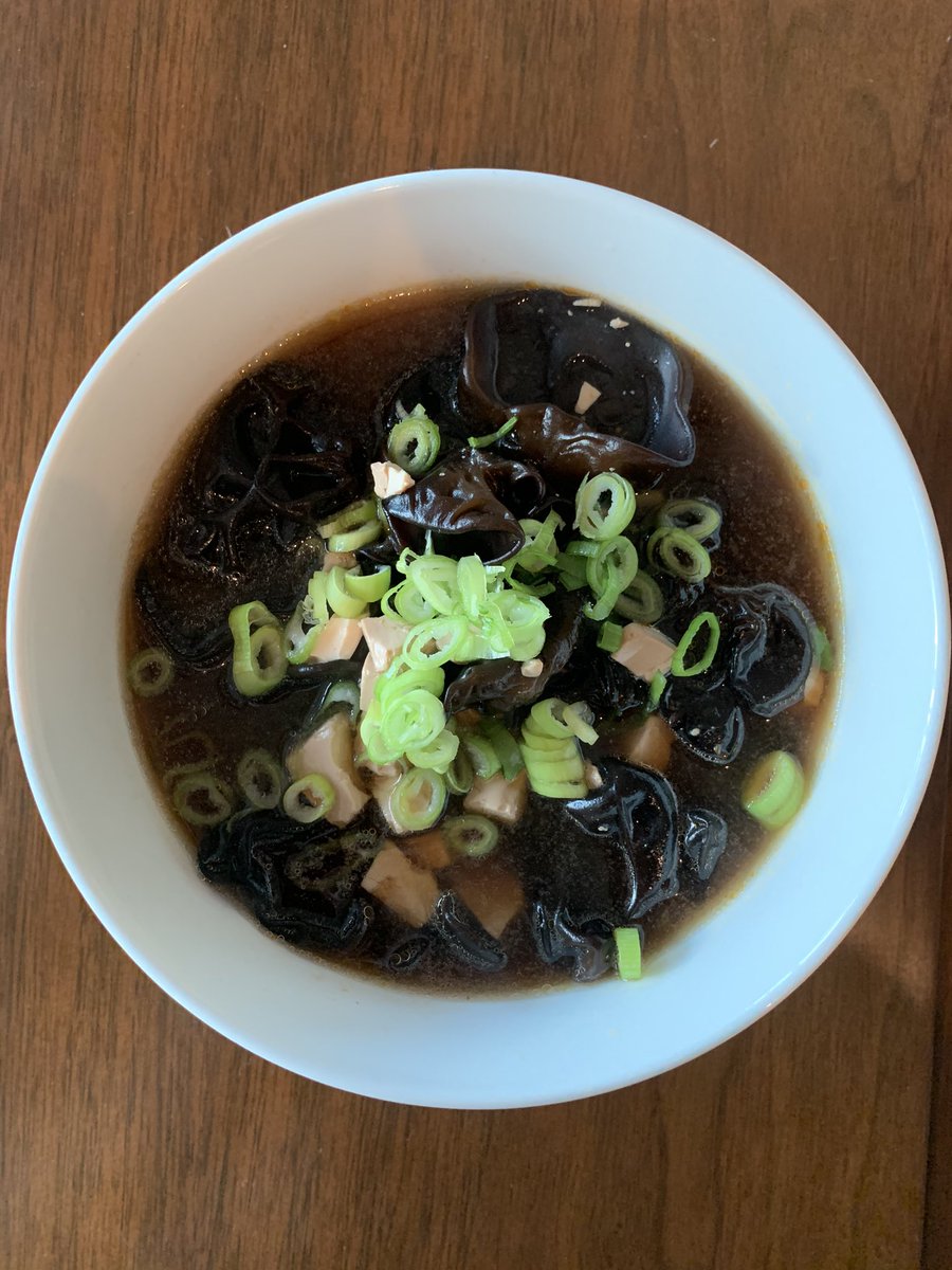 jeremybowers's tweet photo. Tonight’s #QuarantineDining: Shrimp-miso soup with tofu and wood-ear mushrooms.
I ran out of chili crisp and I am distraught. https://t.co/5onq5tPgxD