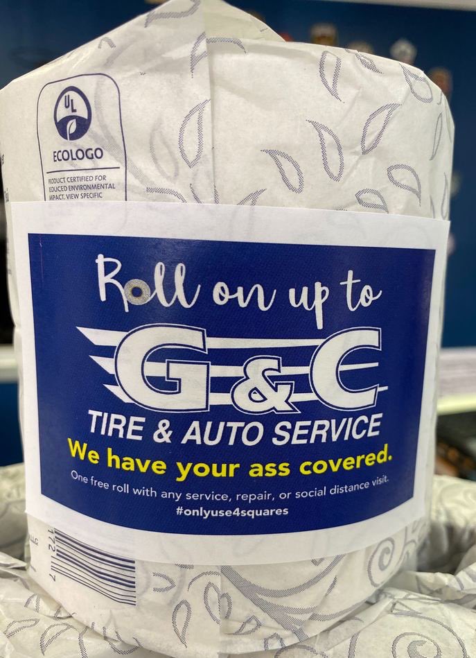 Gregg210's tweet photo. We are giving a roll of toilet paper to every customer.  We really do have your ass covered. https://t.co/8fqkyc20TZ