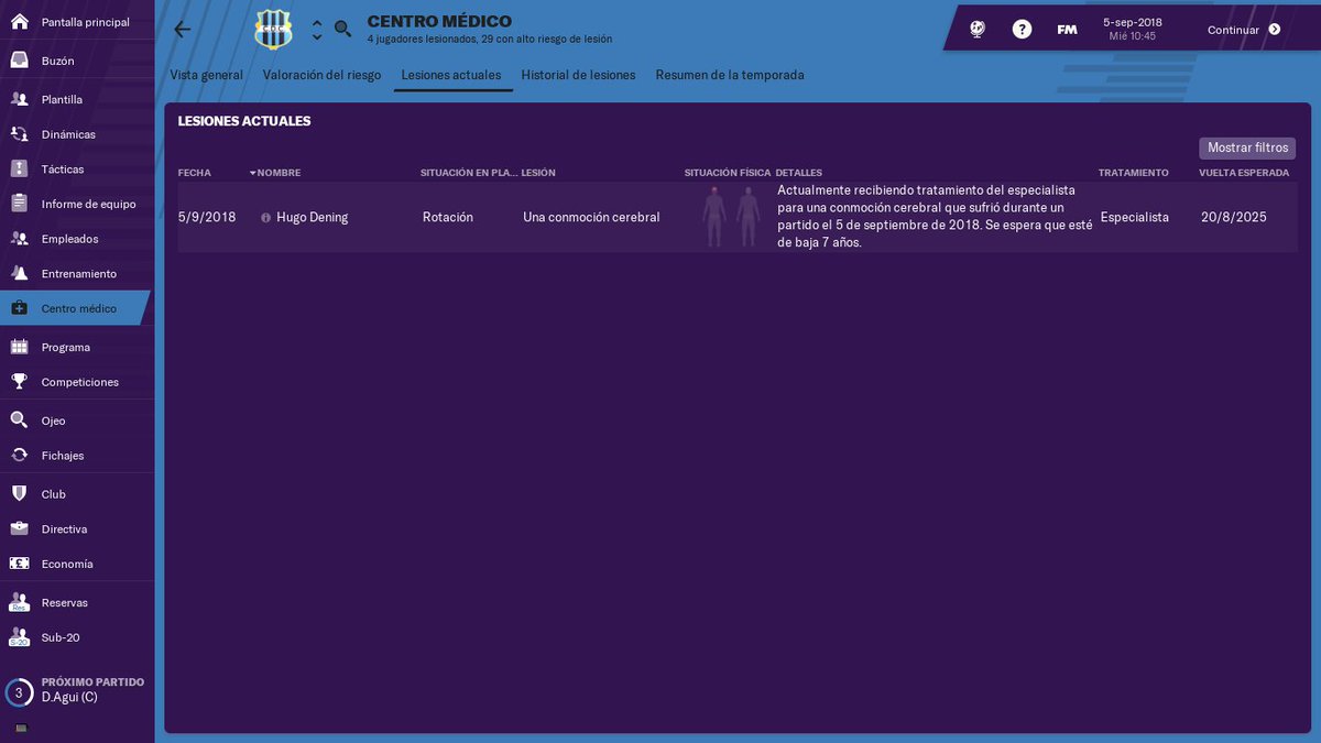 EspertQuemero's tweet photo. Todo va lindo en el #YoMeQuedoEnCasa hasta que a tu estrella le diagnostican muerte cerebral por un rodillazo.
Gracias Football Manager https://t.co/9B7RfgBF2D