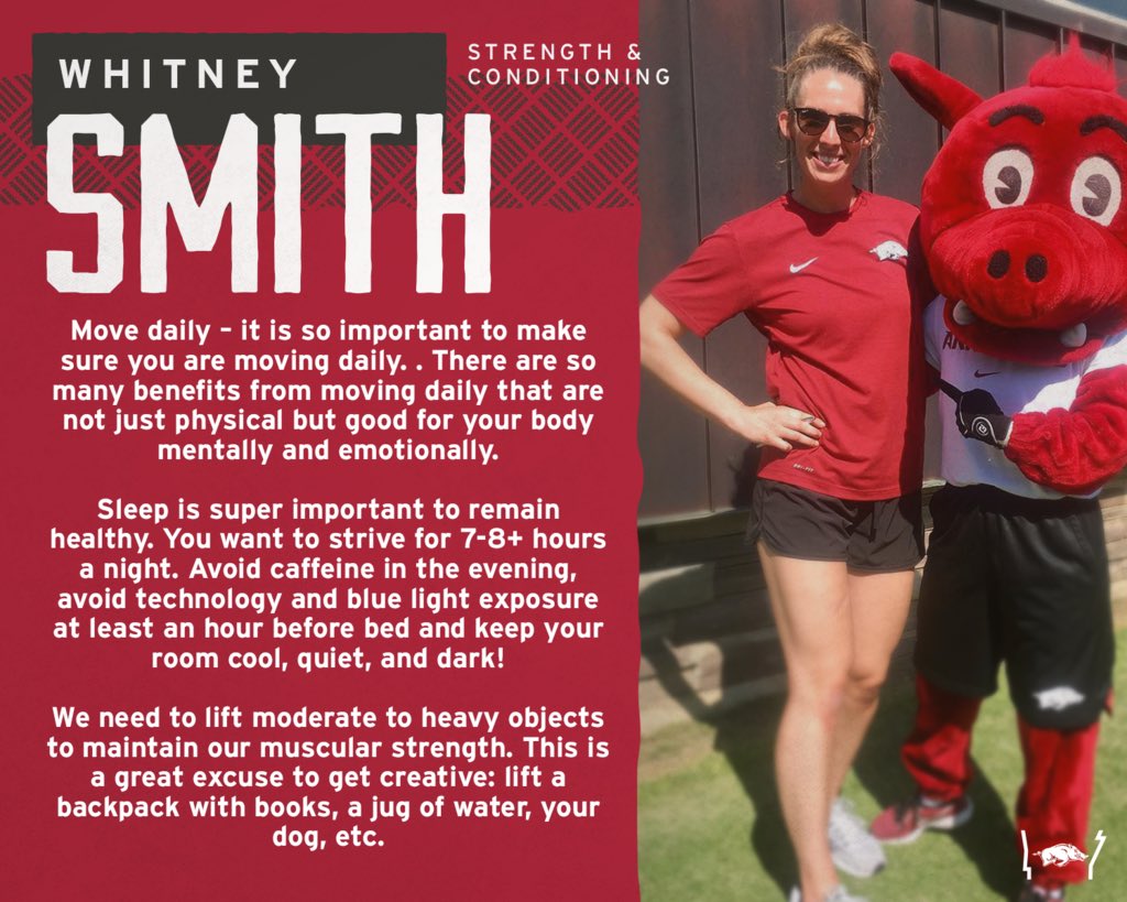 RazorbackVB's tweet photo. Honoring those that keep us healthy on #WorldHealthDay2020 

Here are some tips to stay healthy during this time from some of our favorites! ❤️ https://t.co/81vjrjK9rw