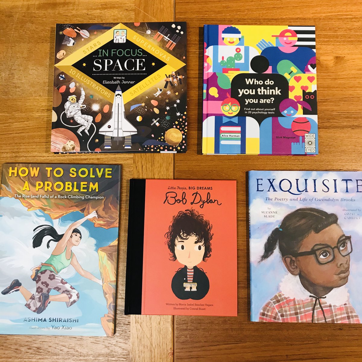 IN FOCUS: SPACE by Elizabeth Jenner!HOW TO SOLVE A PROBLEM by Ashima Shiraishi, illus  @yaoxiaoart!BOB DYLAN by Maria Isabel Sanchez Vegara, illus Conrad Roset!WHO DO YOU THINK YOU ARE? by Alice Harman, illus Blok Magnaye!EXQUISITE by  @AuthorSSlade, illus Cozbi A. Cabrera!