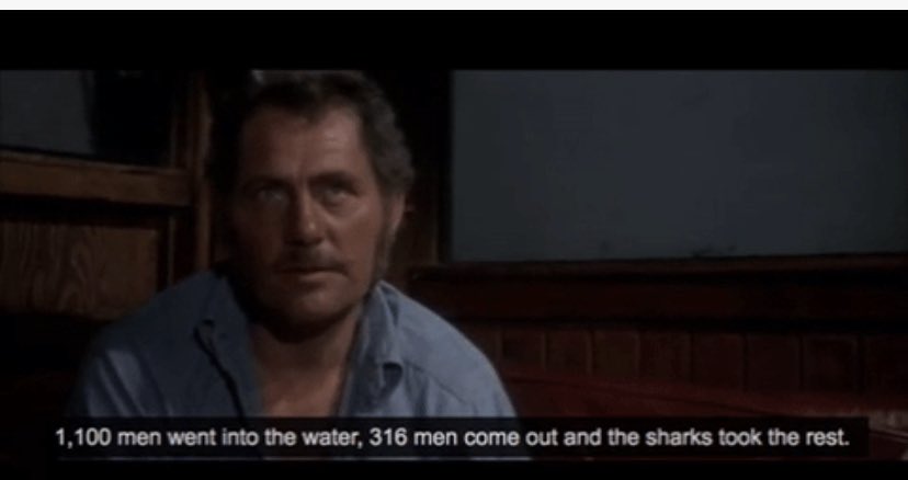 Everyone thinks of Jaws as the Shark Movie, but Quint’s speech about the sinking of the USS Indianapolis, and the harrowing, horrifying days that followed, is perhaps the most memorable monologue in movie history.