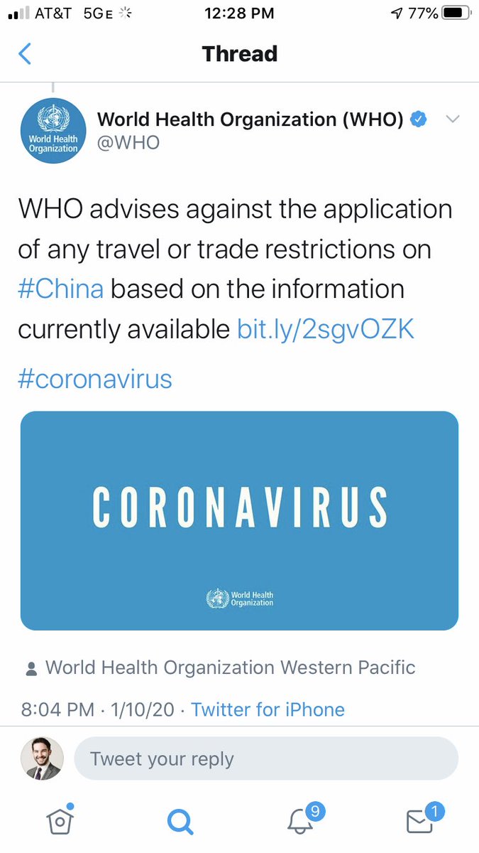  @WHO publicly opposed a travel ban, despite intimidate knowledge of local spread and other consequences. (The ban has helped mitigate spread, per  @USATODAY, and would’ve been more beneficial if enacted earlier...while  @WHO was urging against it:  https://www.google.com/amp/s/amp.usatoday.com/amp/2908799001)