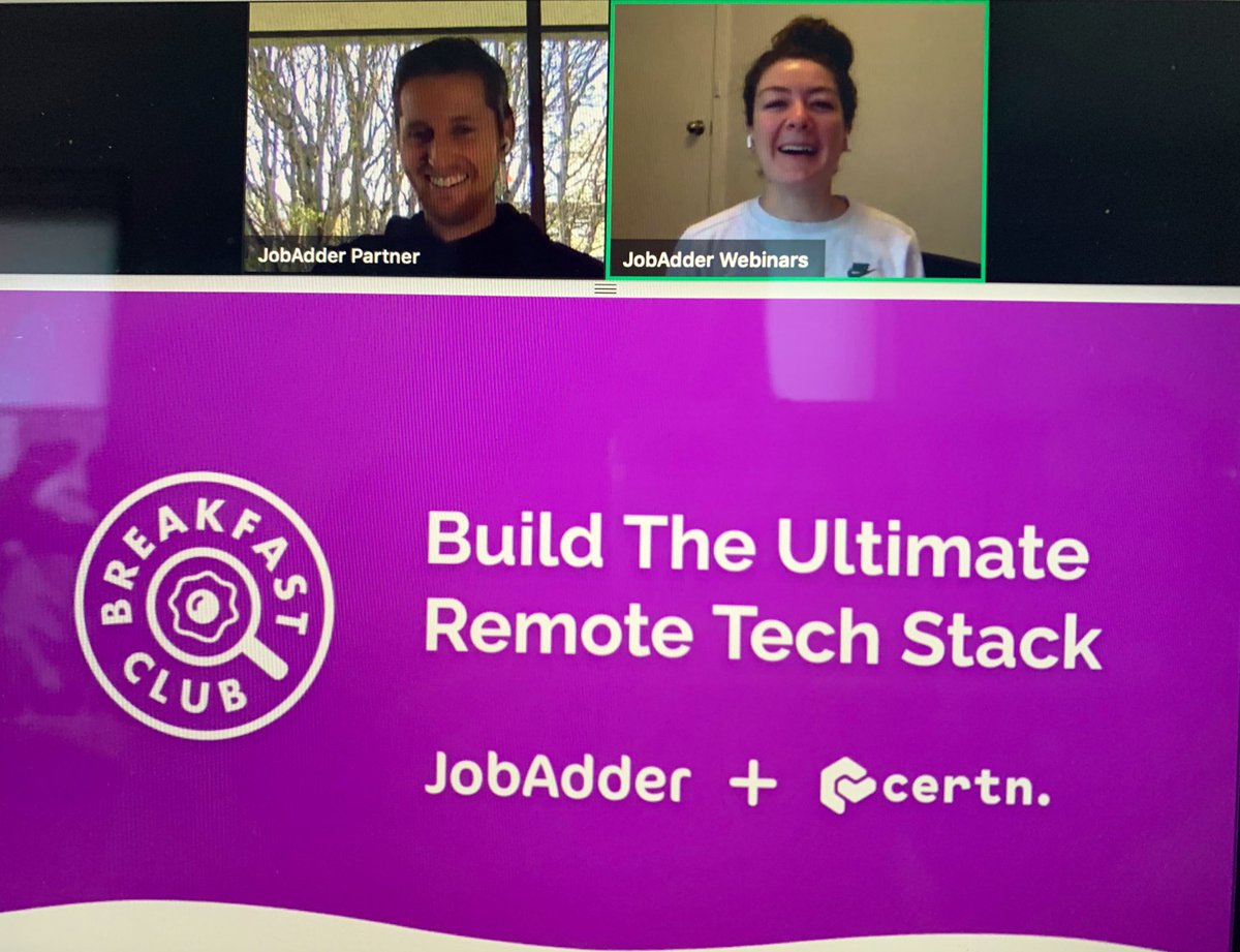 JobAdder's tweet photo. We’re all smiles on this morning’s chat with Andrew McLeod, co-Founder and CEO of @Certn_ 😁

#jobadder #backgroundchecks #jobadderpartner #recruitment #hr https://t.co/cwaUdI6oes