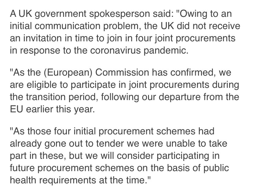 The UK govt could still take part in subsequent rounds of the EU ventilator scheme but has not confirmed that it will do so. This is what the govt said at the end of last month.