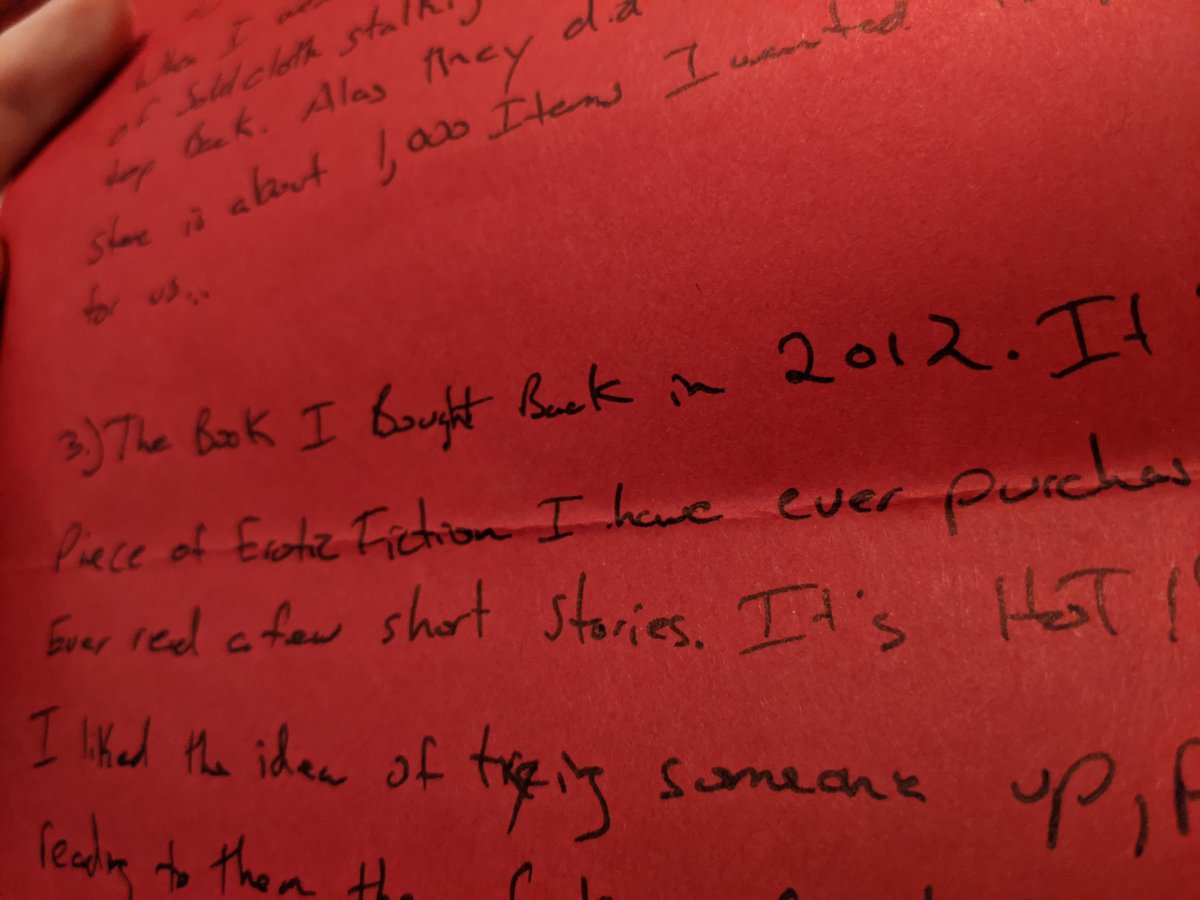 At the end of the letter, there’s an itemized gift list, which included a spa gift card, some “stalkings” from a sex shop (intentional, or just a Freudian slip?), & this “super-rare and Hot!!!” erotic book he found called “50 Shades of Gray,” along with him mansplaining it.
