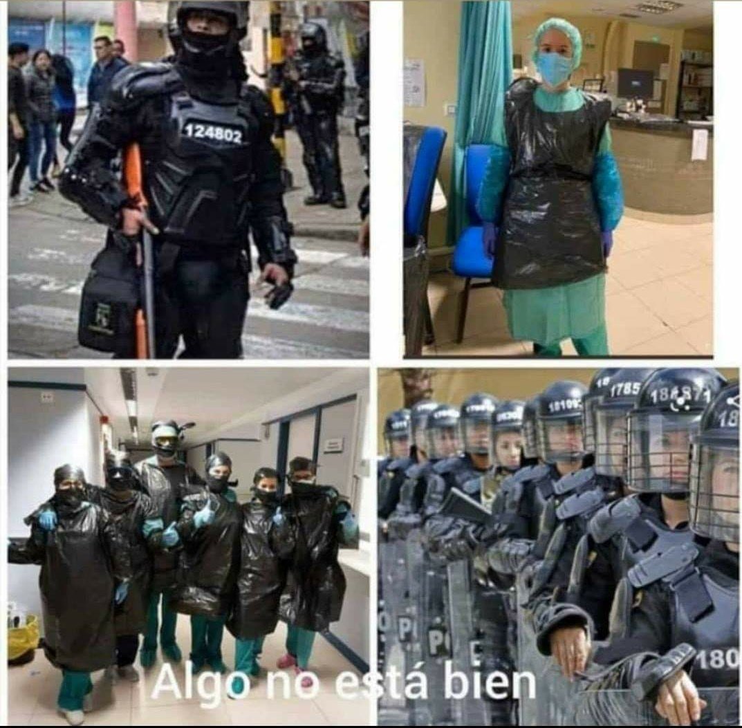 Uzivatel Oscar Rodriguez Na Twitteru Confinadosperonocallados Los Uniformes Del Esmad Para Masacrar La Protesta Social Legitima Y Los Uniformes De Los Trabajadores De La Salud Comparen Https T Co G2quzkdzfs