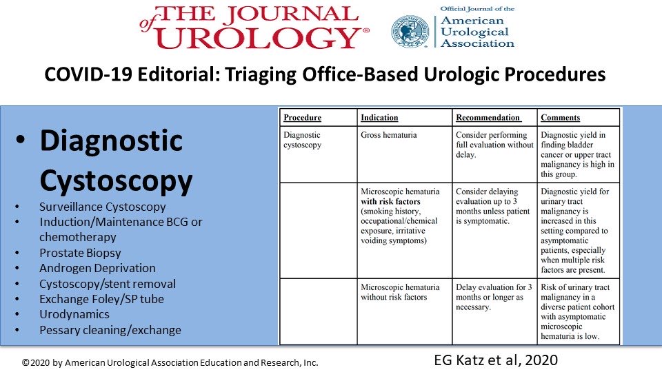 Cystoscopy deferral strategy based👉🏼👉🏼 on risk factors in #COVID19 🦠<a href="/AmerUrological/">Amer. Urol. Assn.</a> 🧐🧪