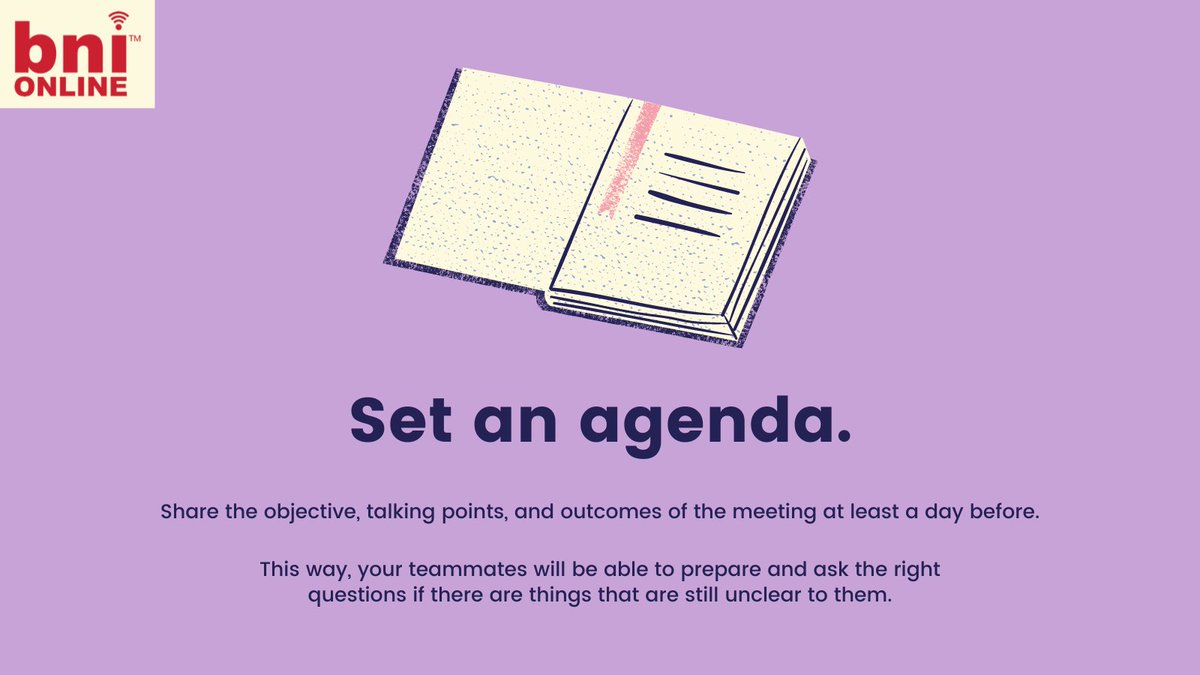 Let people know what you are going to be talking about so they are prepared. They can also prepare any questions they may have around the subject.

Come and present to our 38 businesses online to practice your pitch &amp; get more business every Thursday morning.