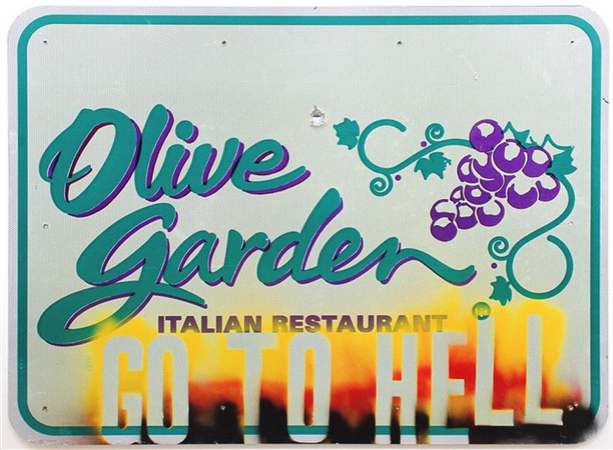 deathpartyco's tweet photo. #markflood #artist #painting #art #mixedmedia #contemporaryart #olivegarden #gotohell https://t.co/CssLLqzhuk