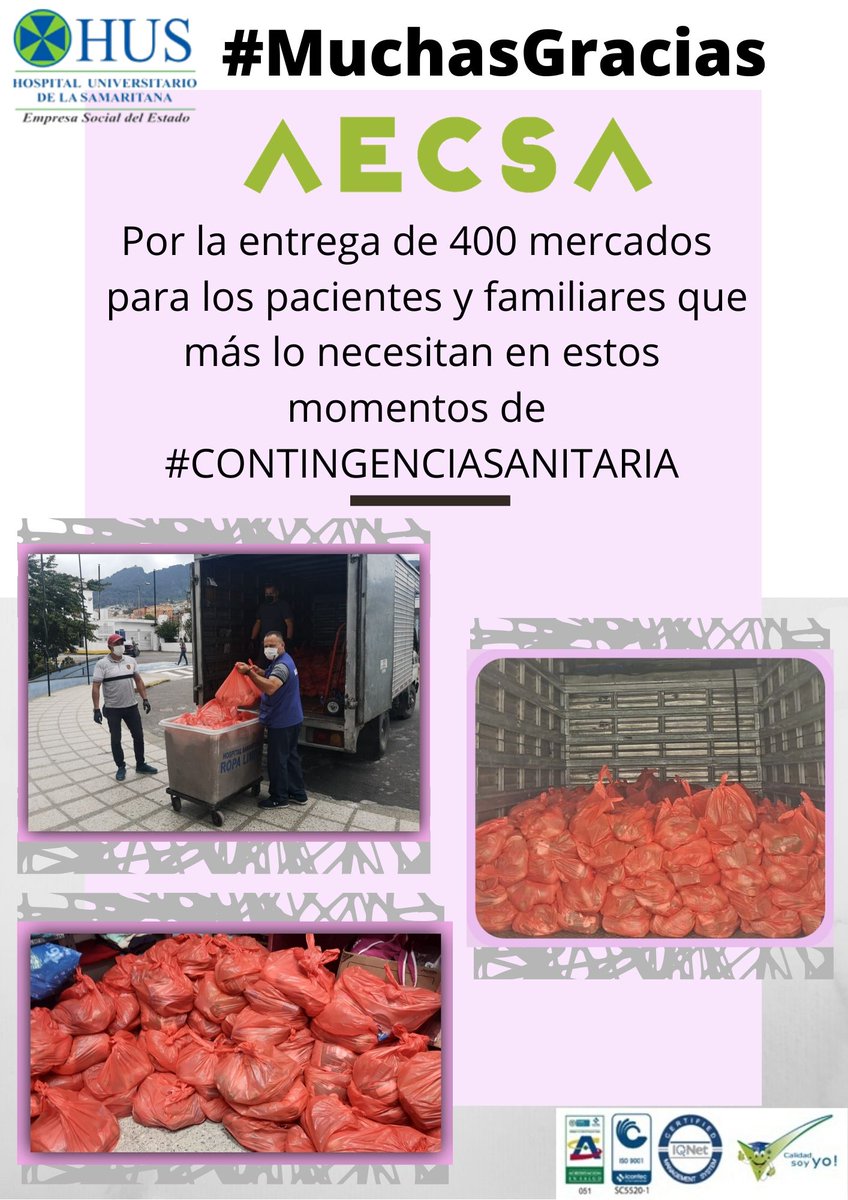 ESE_HUS's tweet photo. #MuchasGracias a la empresa @aecsacolombia por la entrega de 400 mercados con productos no perecederos para los pacientes y familias que lo necesitan en estos momentos de #contigenciasanitaria y en la cual el Hospital Universitario de La Samaritana está dando todo de sí 🏥👏🏻 https://t.co/1Ewge4xCFf