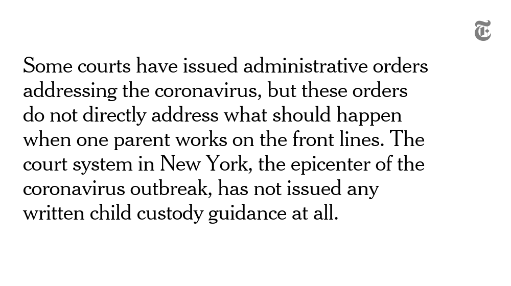 Families across the U.S. are confronting similar questions to the ones Dr. Bertha Mayorquin faced. Family law varies by state, and even by local jurisdiction. In the midst of the pandemic, the legal landscape has become more uneven and confusing.  https://nyti.ms/34iTgnG 