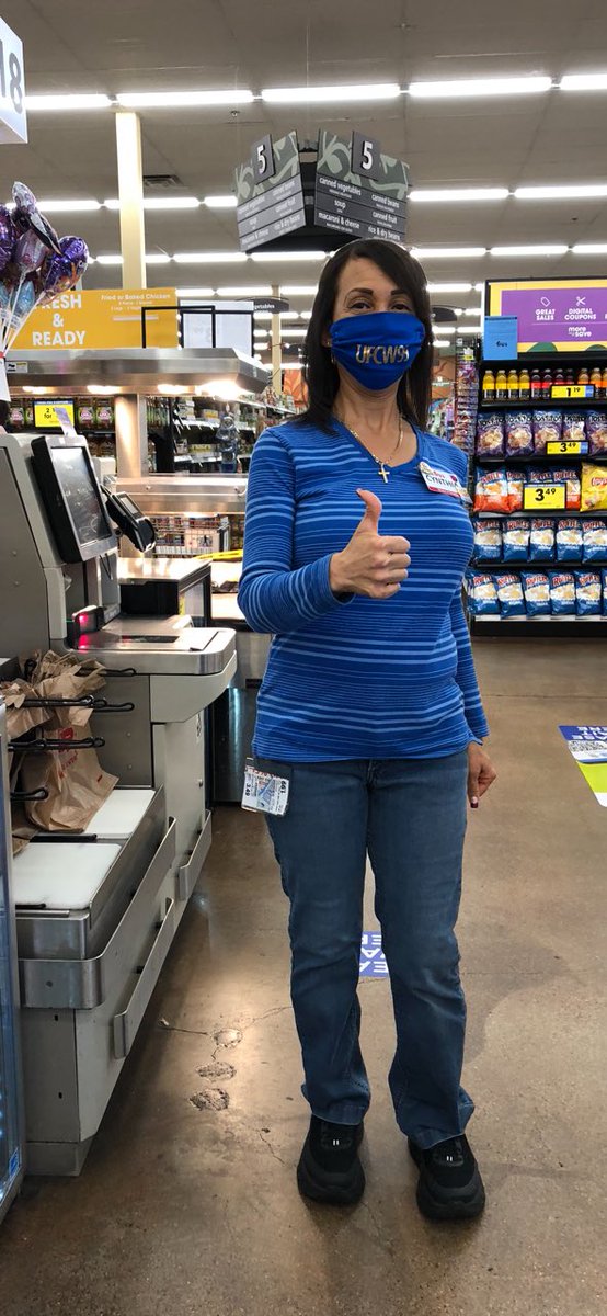 UFCW99's tweet photo. Cynthia, a UFCW Local 99 member, created this mask to show her union pride at work. Thank you, Cynthia, for inspiring us with your solidarity while protecting yourself on the job! https://t.co/pov9qVI1XW