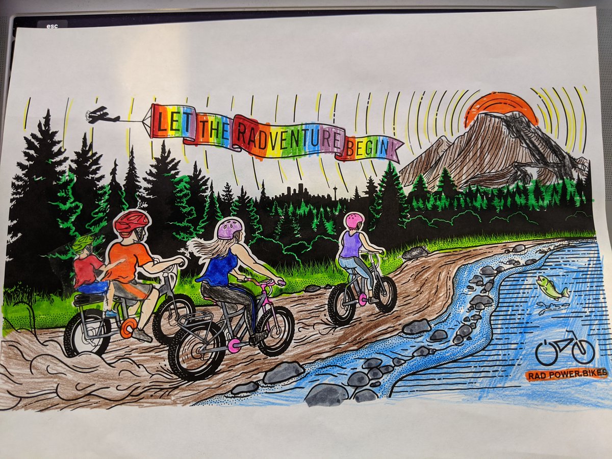 tooshel's tweet image. For the #RadColoringContest and @RadPowerBikes my daughter came up with this . . . we had to add an extra rider so our whole family of 4 of could ride!