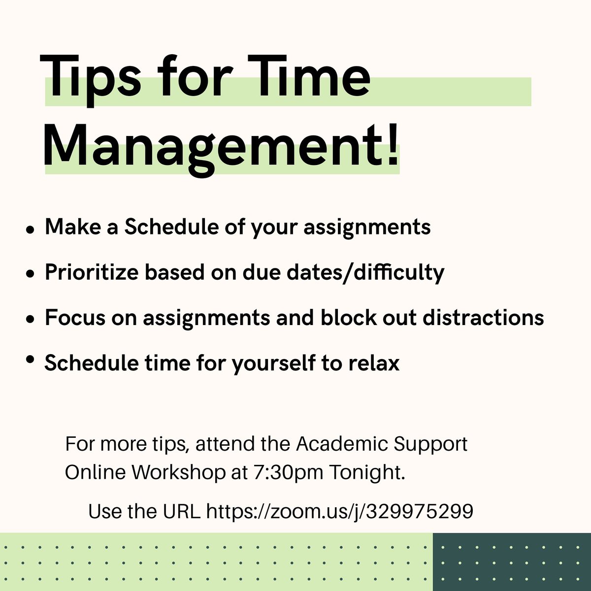 tlupathwayguide's tweet image. Need some help with managing your time? Here are some tips! Don't forget to check out the Academic Support online workshop tonight.