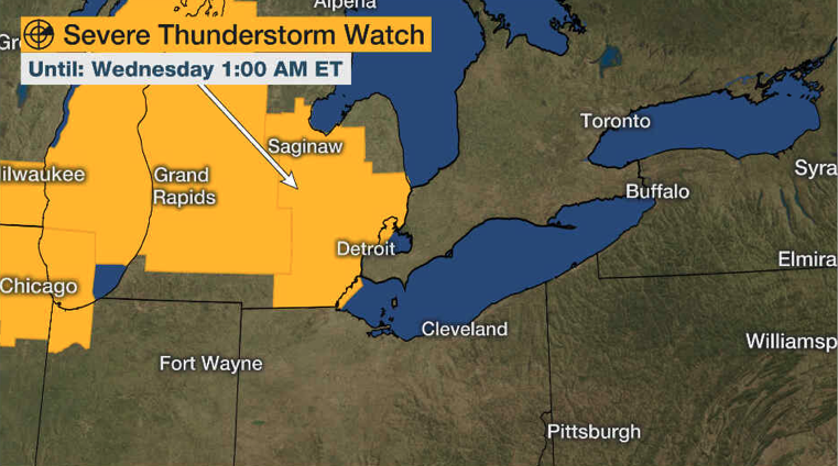 NEW: #Severe thunderstorm watch issued for southeastern Lower Michigan until 1 a.m. EDT.