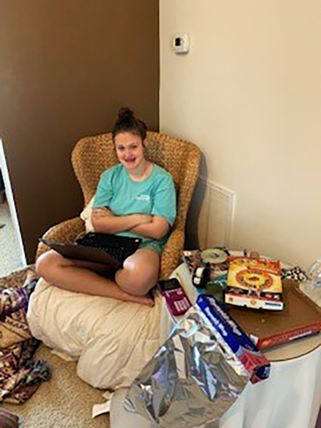 SaintMarysNC's tweet photo. Scenes from today in virtual learning and school life @SaintMarysNC : our first virtual all-school assembly; Chloe attending online dance class and twin sister Chelsea at English class on the sofa; Laura Grace doing a physics experiment! #virtualsms #ThisIsUs #wevegotthis https://t.co/7IaCAakVMU