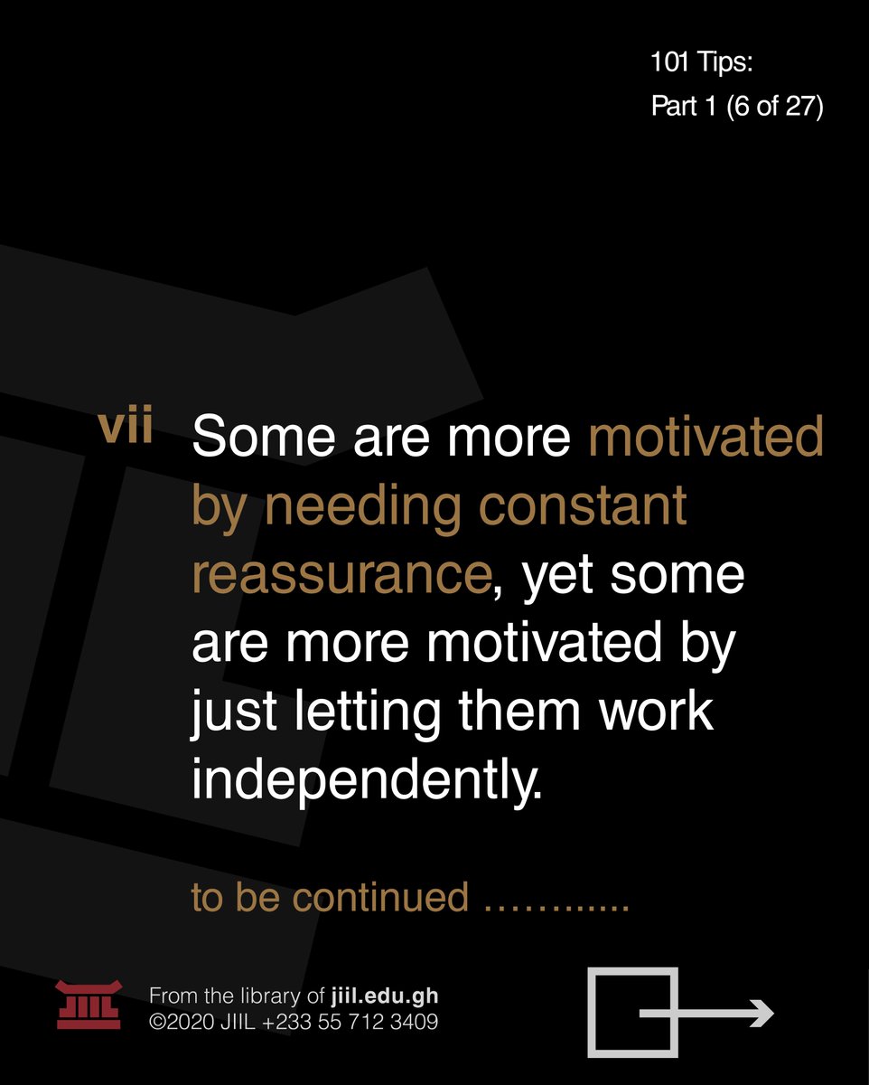 JiilEduGh's tweet photo. #101Tips of a #GreatManager
#Tip6 5-8
#EmployeeMotivation
#Manager #Employee #Leader #JIIL #LearnatJIIL #employer #workplace #Motivation #innovation #business #leadership #businessschool #school #manager #entrepreneurs #entrepreneurmotivation #successtip #management https://t.co/FMR3HEhpUh