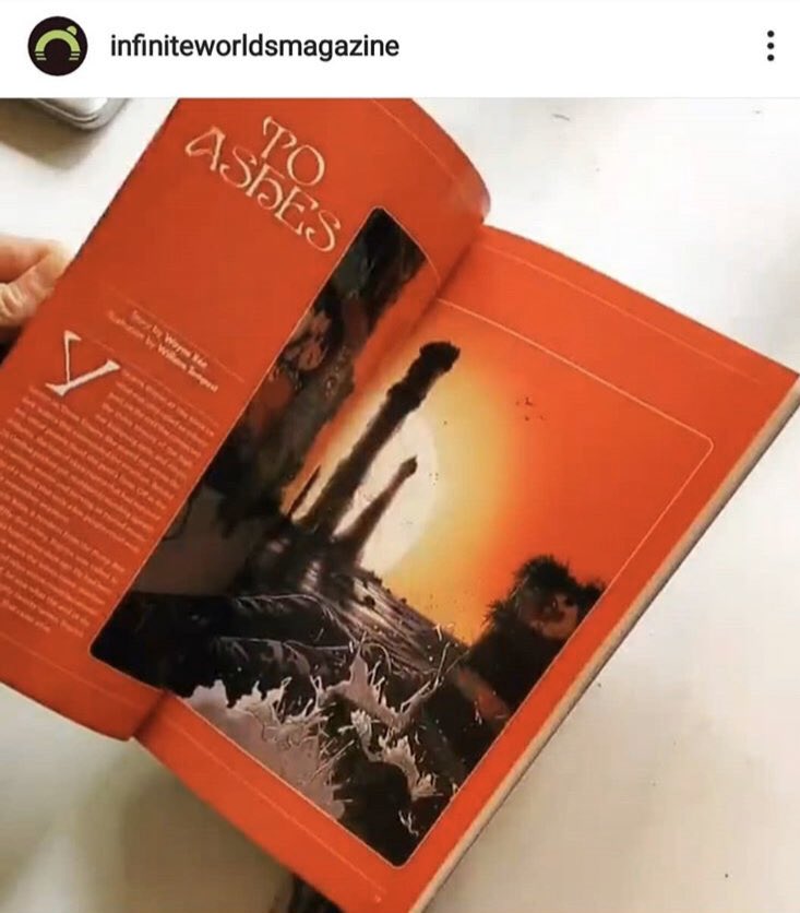 Issue #3 of  @IWScifiMag includes “To Ashes” by  #WayneRée. My fiancé shares his name on the cover alongside friggin legend  @DelHIERO  Get your copy!  https://www.infiniteworldsmagazine.com/store/infinite-worlds-3-signed