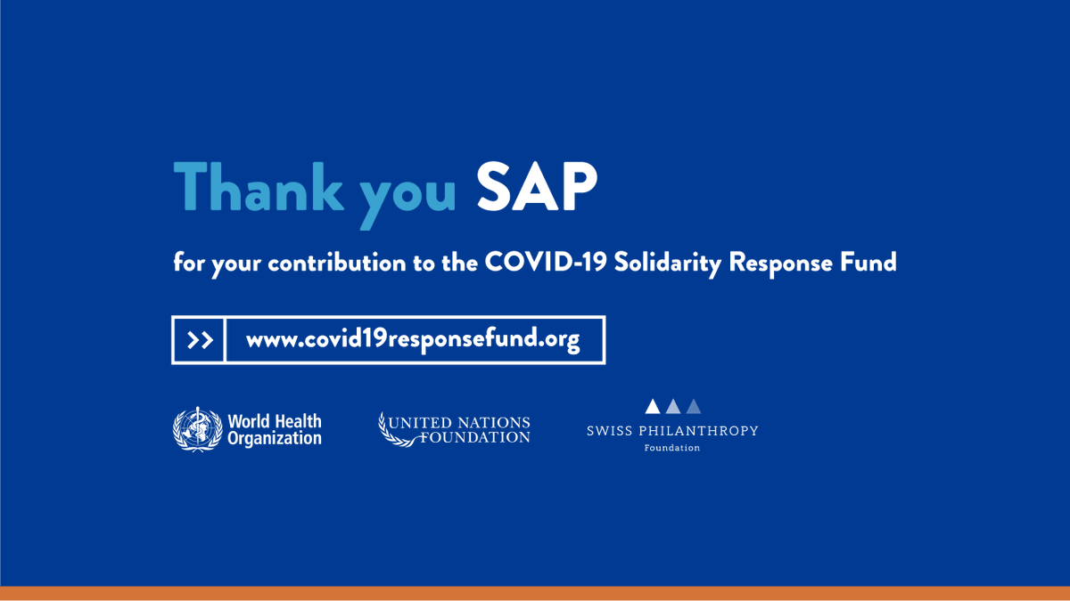 We’re so appreciative of your partnership, @SAP. Thank you for stepping up to support the #COVID19Fund. #sap4good